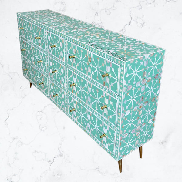 Custom MOP Inlay Moroccan 9 Drawer Chest White
