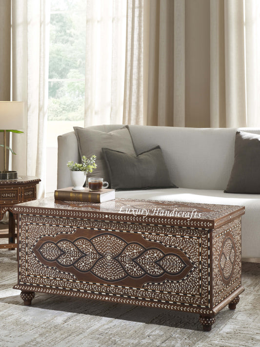 Buy Teakwood Bone Inlaid Trunk Natural