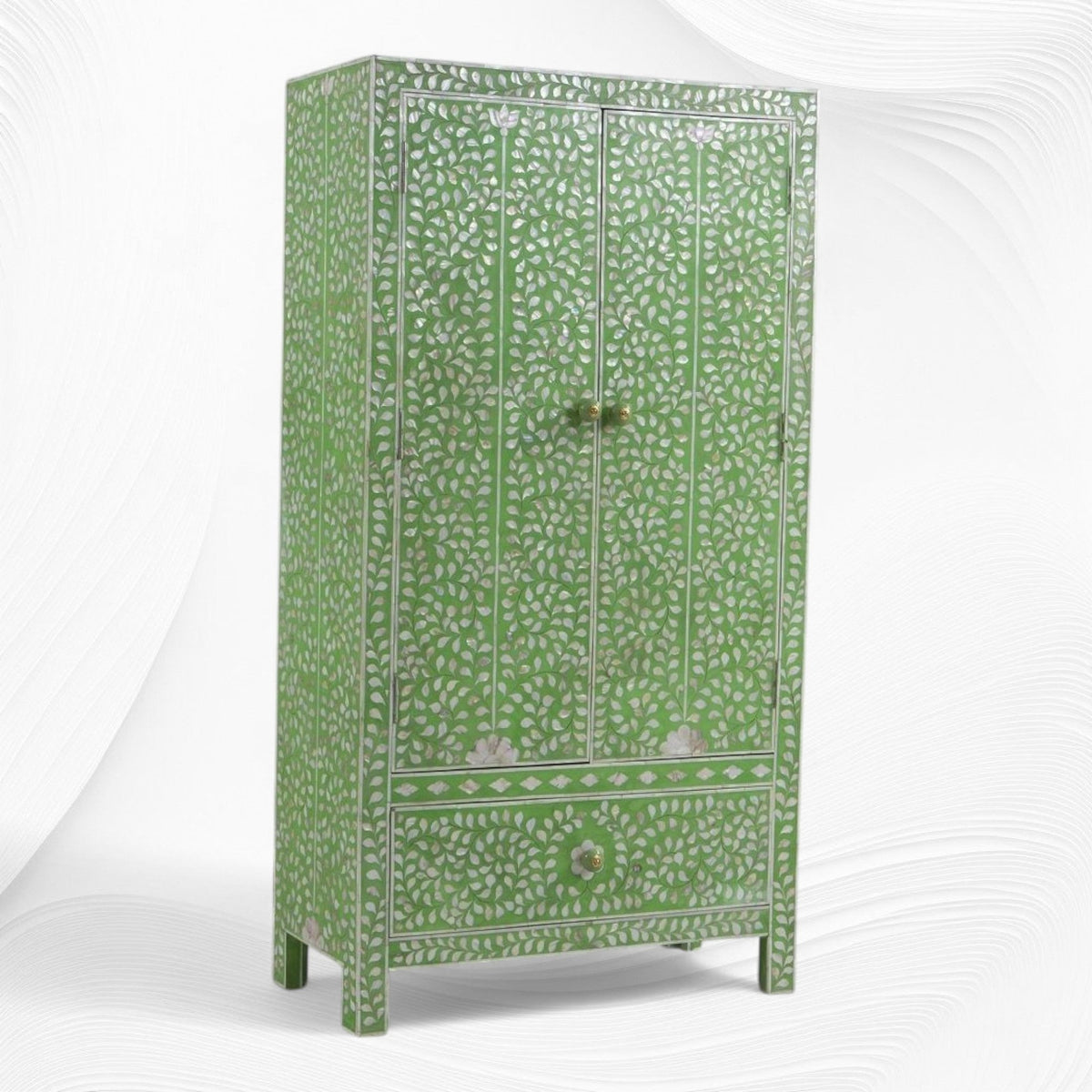 Mother of Pearl Inlay Armoire Floral Green 1