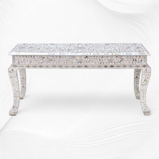 Mother of Pearl Inlay Floral Coffee Table White