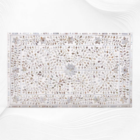 Mother of Pearl Inlay Floral Coffee Table White