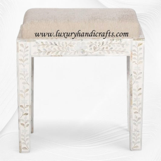 Mother Of Pearl Inlay Floral Stool White