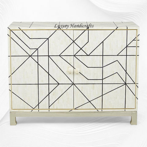 Nola Full Bone Inlay Cabinet Metal Legs Black