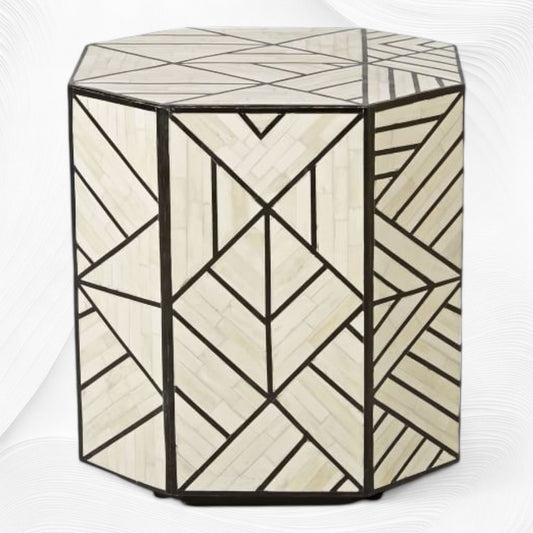Nola Geometric Bone Inlay Side Table Black