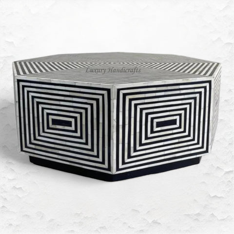 Octagonal Bone Inlay Coffee Table Black