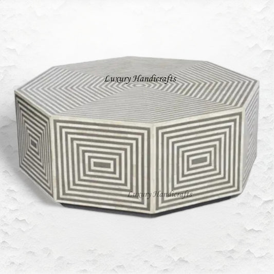 Octagonal Bone Inlay Coffee Table Grey