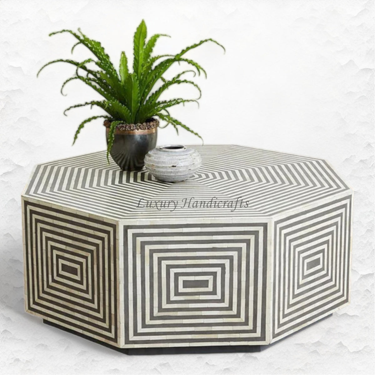 Octagonal Bone Inlay Coffee Table Grey