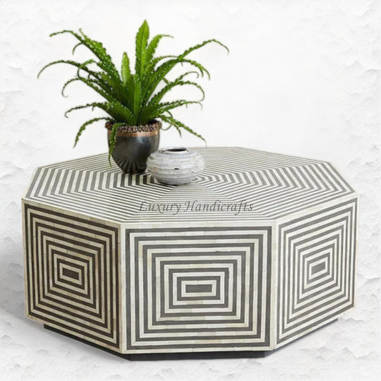 Octagonal Bone Inlay Coffee Table Grey