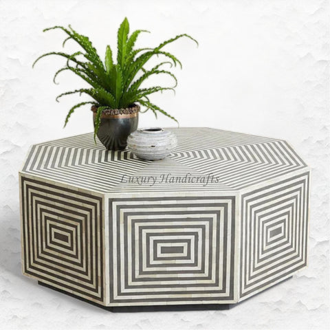 Octagonal Bone Inlay Coffee Table Grey