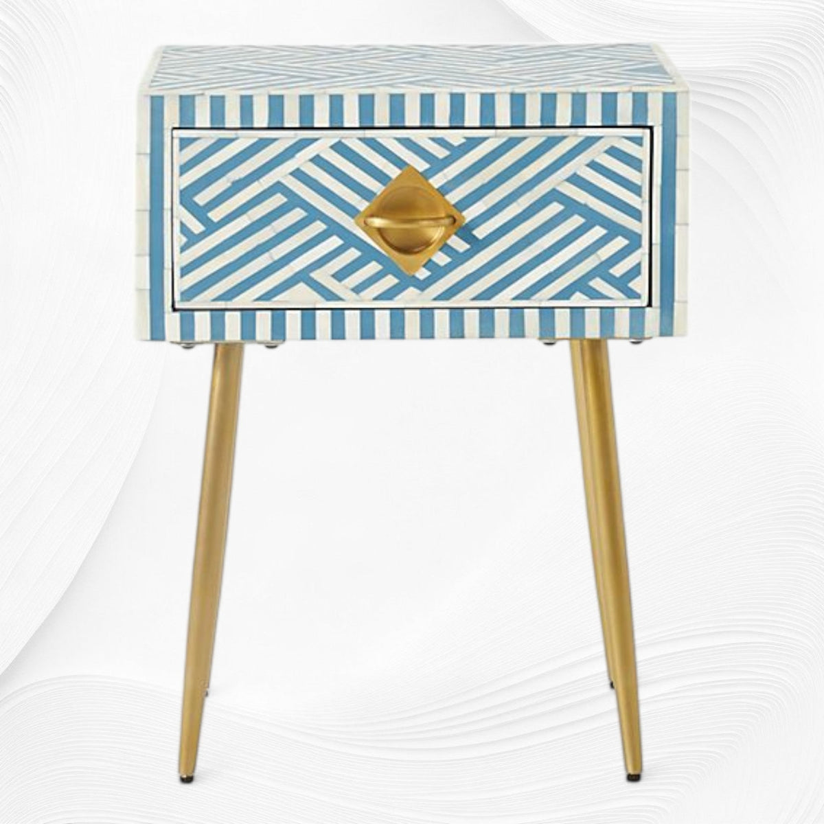 Optical Bone Inlay 1 Drawer Bedside Sky Blue