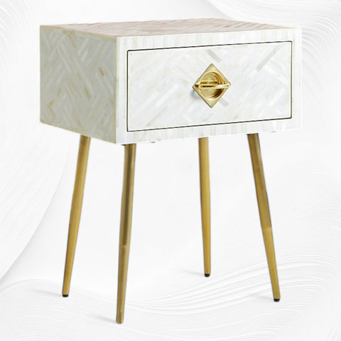 Optical Bone Inlay 1 Drawer Bedside White