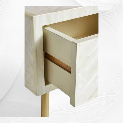 Optical Bone Inlay 1 Drawer Bedside White