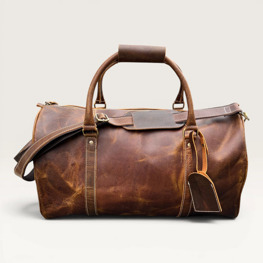 Owen Genuine Leather Duffle Bag Brown