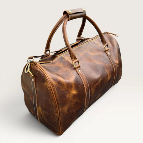Owen Genuine Leather Duffle Bag Brown