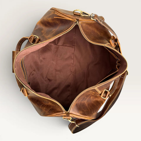 Owen Genuine Leather Duffle Bag Brown
