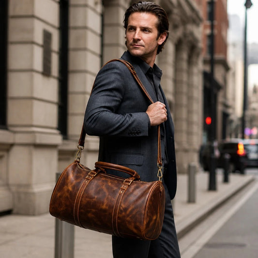 Owen Genuine Leather Duffle Bag Brown