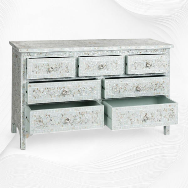 Pale Blue Mother Of Pearl Inlay Chest Of 7 Drawers Large
