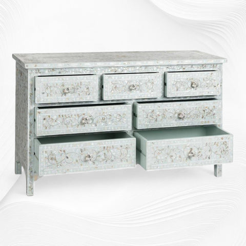 Pale Blue Mother Of Pearl Inlay Chest Of 7 Drawers Large