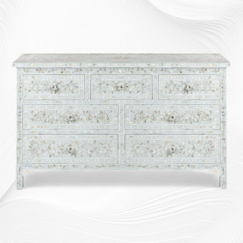 Pale Blue Mother Of Pearl Inlay Chest Of 7 Drawers Large