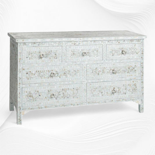 Pale Blue Mother Of Pearl Inlay Chest Of 7 Drawers Large
