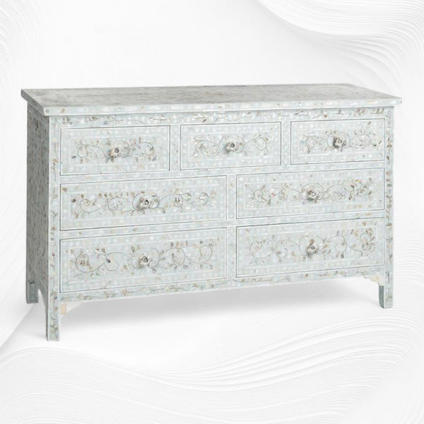 Pale Blue Mother Of Pearl Inlay Chest Of 7 Drawers Large