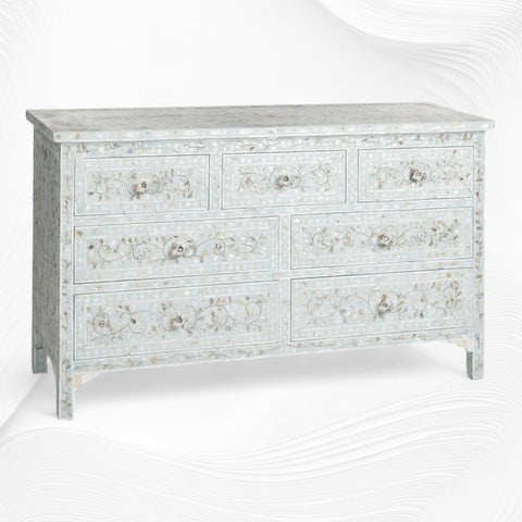 Pale Blue Mother Of Pearl Inlay Chest Of 7 Drawers Large