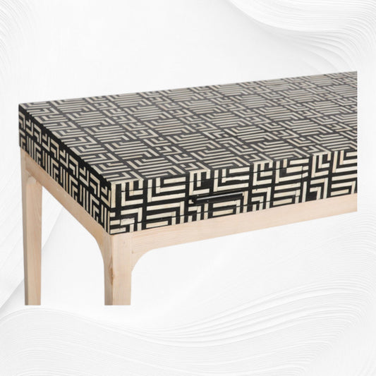 Pattern Bone Inlay 2 Drawer Desk Black