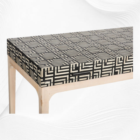 Pattern Bone Inlay 2 Drawer Desk Black