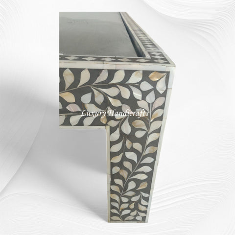 Peacock Mother of Pearl Inlay Bed Dark Grey