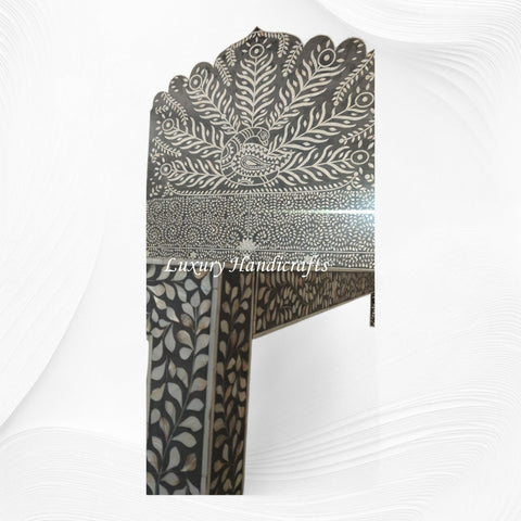 Peacock Mother of Pearl Inlay Bed Dark Grey
