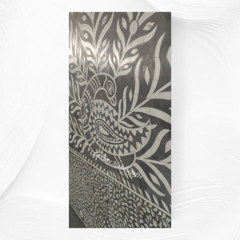 Peacock Mother of Pearl Inlay Bed Dark Grey