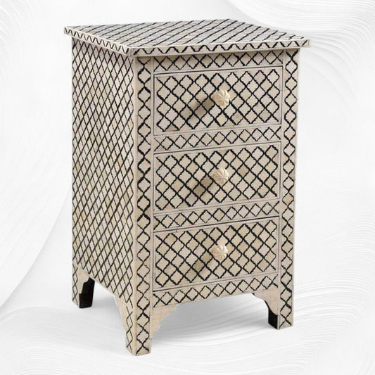 Quatrefoil Bone Inlay 3 Drawer Nightstand Black