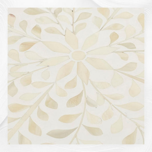Quatrefoil Bone Inlay Side Table White Floral