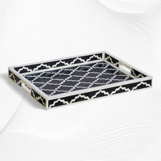 Quatrefoil Bone Inlay Tray Black