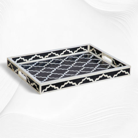 Quatrefoil Bone Inlay Tray Black