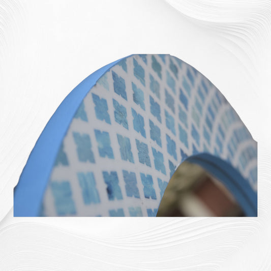 Quatrefoil Colored Bone Inlay Round Mirror Blue