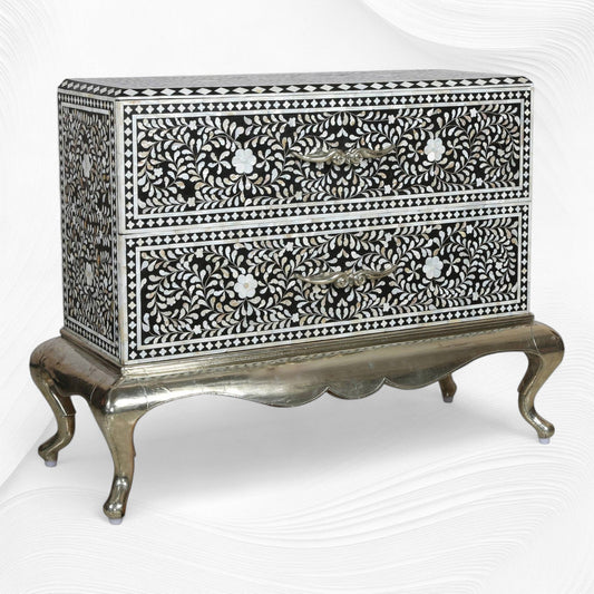 Royal Mother Of Pearl Inlay 2 Drawer Chest Black