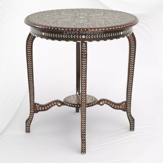 Rudra Teakwood Bone Inlay Patio Table Walnut