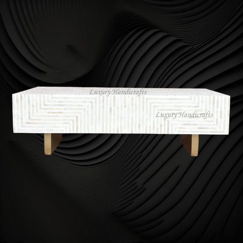 Stripe Bone Inlay Coffee Table White