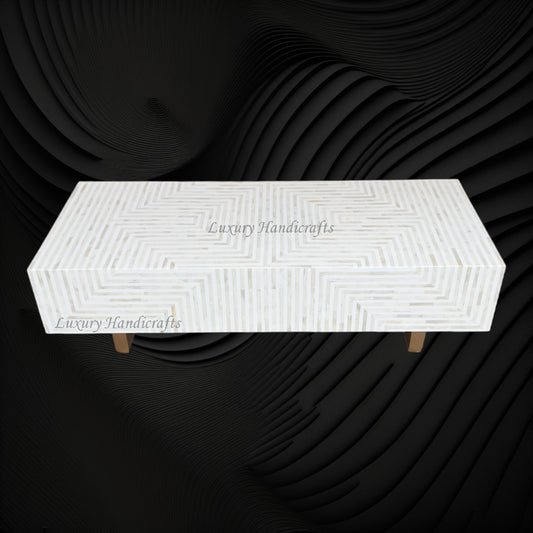 Stripe Bone Inlay Coffee Table White