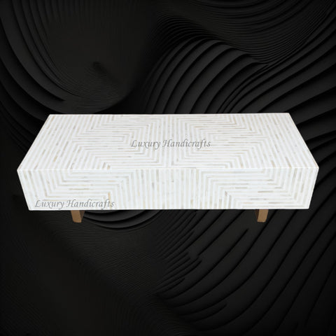Stripe Bone Inlay Coffee Table White