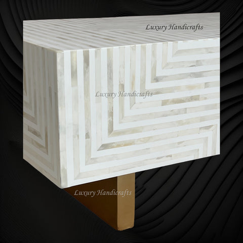 Stripe Bone Inlay Coffee Table White