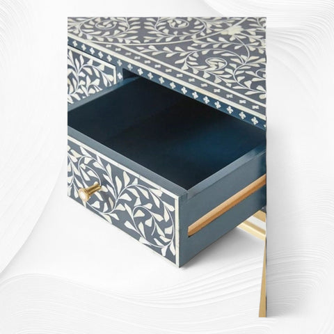 Scroll Vine Bone Inlay Console Table Blue