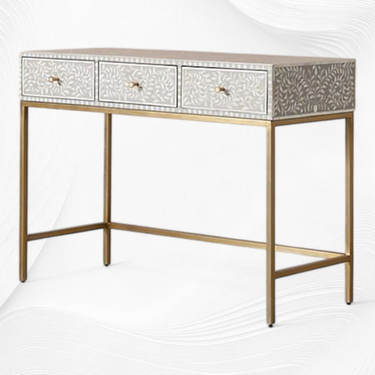 Scroll Vine Bone Inlay Console Table Grey