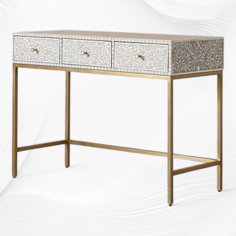 Scroll Vine Bone Inlay Console Table Grey