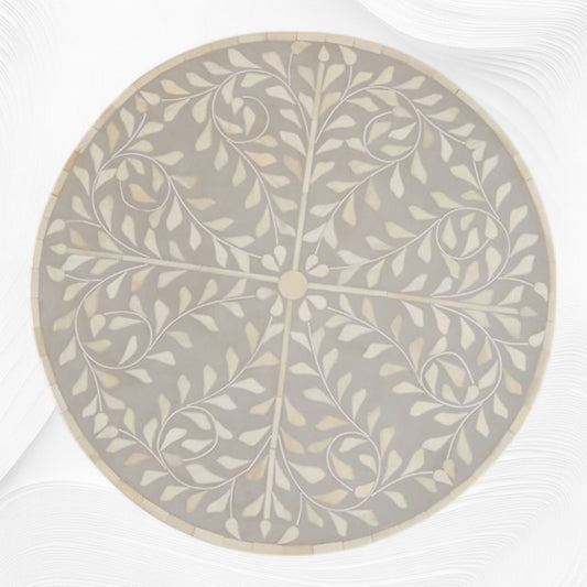 Scroll Vine Bone Inlay Side Table Dove Grey