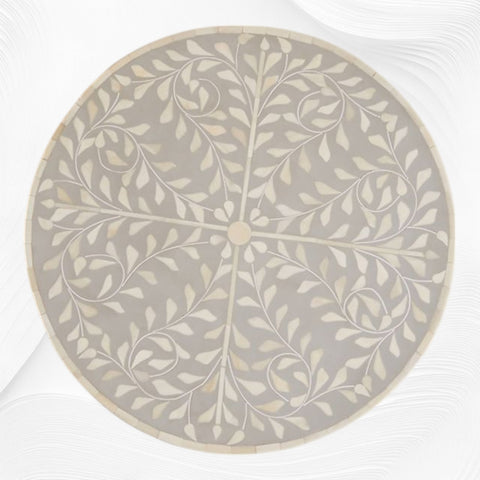 Scroll Vine Bone Inlay Side Table Dove Grey