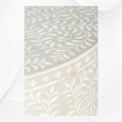 Scroll Vine Bone Inlay Side Table Dove Grey