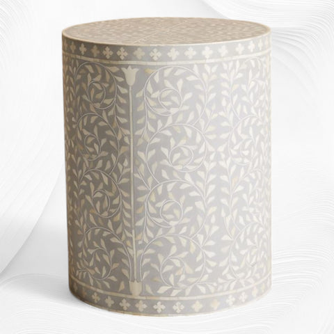 Scroll Vine Bone Inlay Side Table Dove Grey
