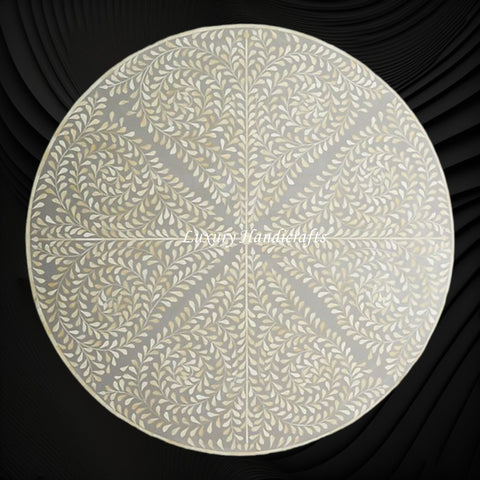 Scroll Vine Bone Inlay Coffee Table Grey